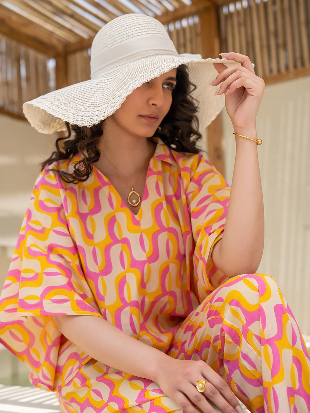 Abstract Lemon Candy Kaftan Top - Image 4
