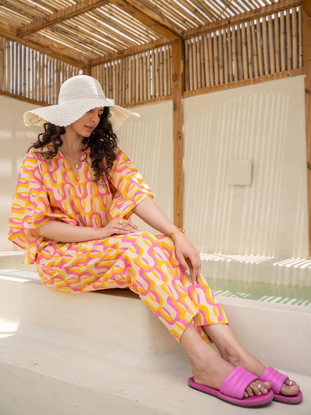 Abstract Lemon Candy Kaftan Top - Image 5