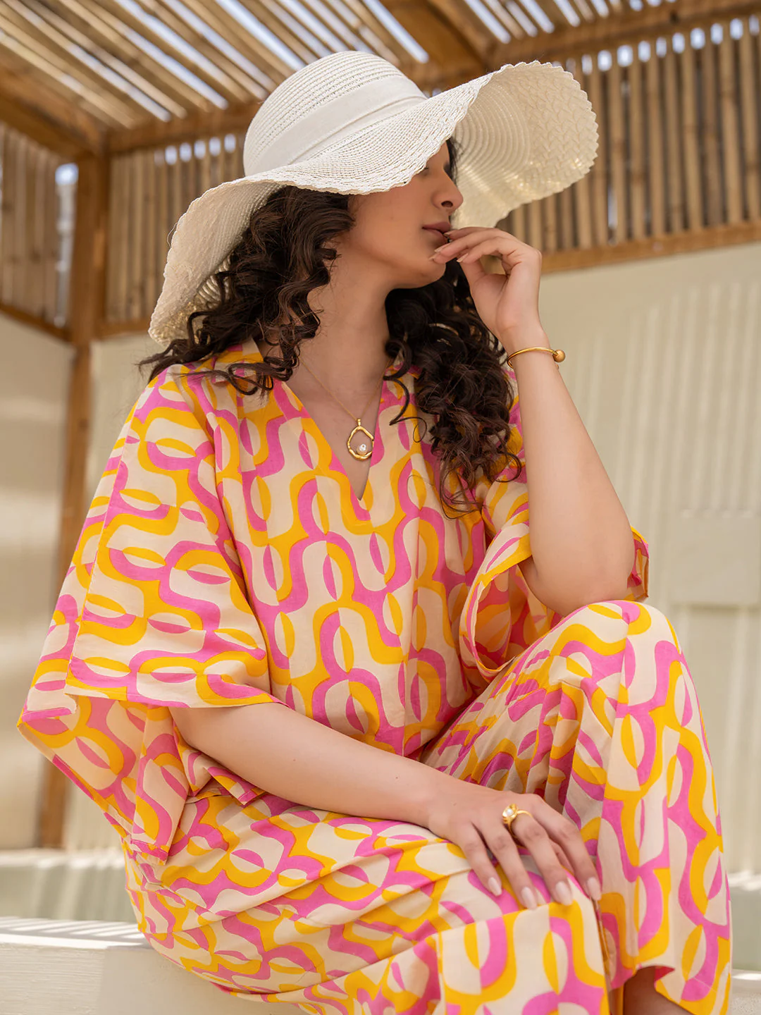 Abstract Lemon Candy Kaftan Top - Image 7