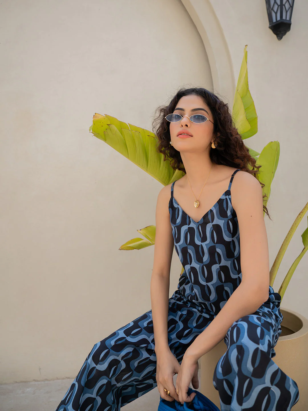 Abstract Navy Nirvana Blue Spaghetti Top - Image 6
