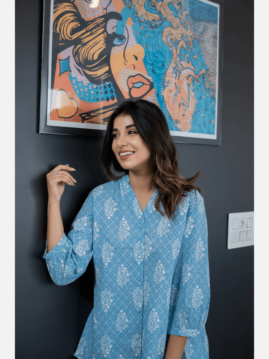 back pleated Sky Blue Pure Cotton Loungewear - Image 15