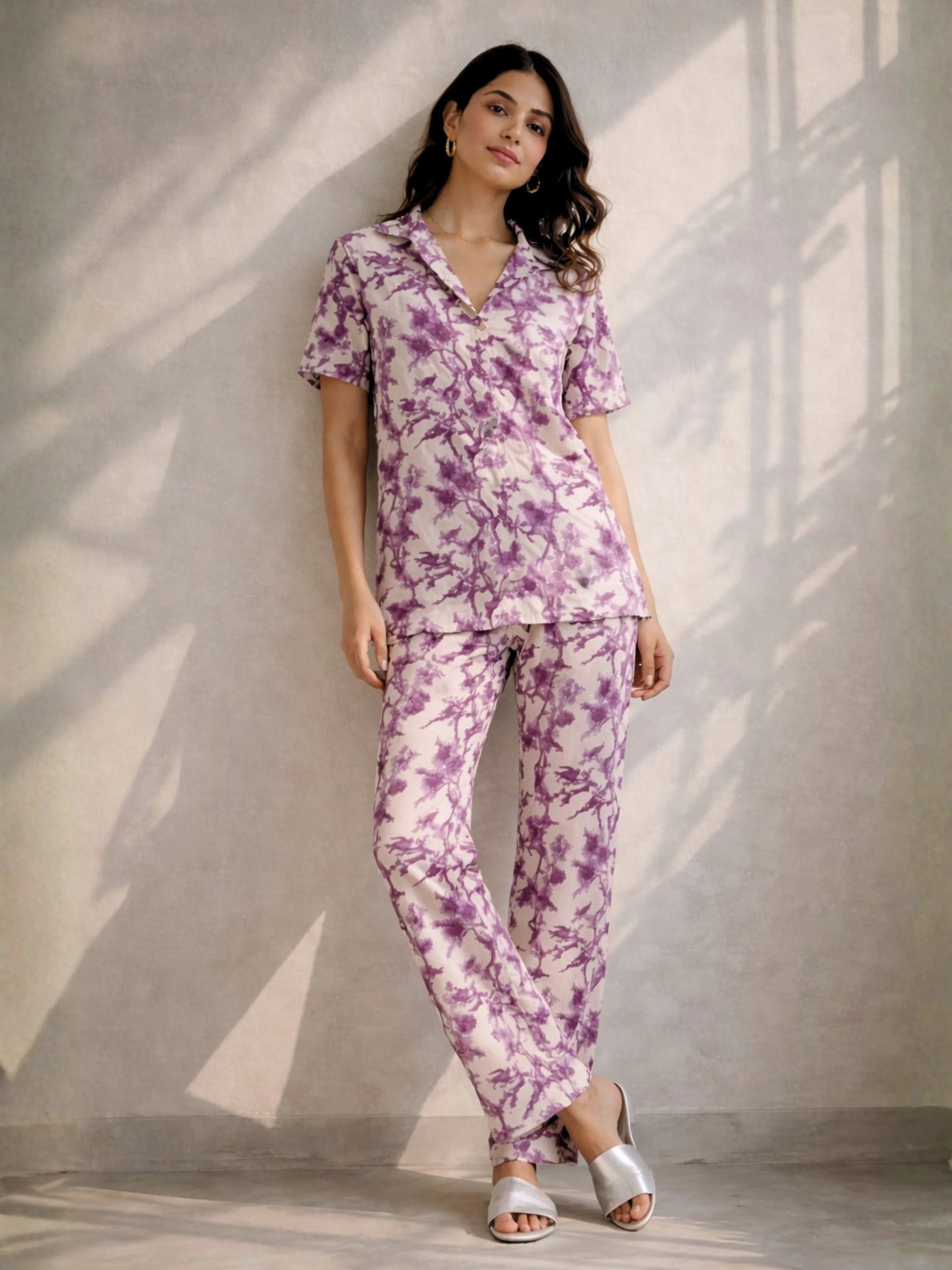 Tropical Royal Plum Short Sleeve Co-Ord Set