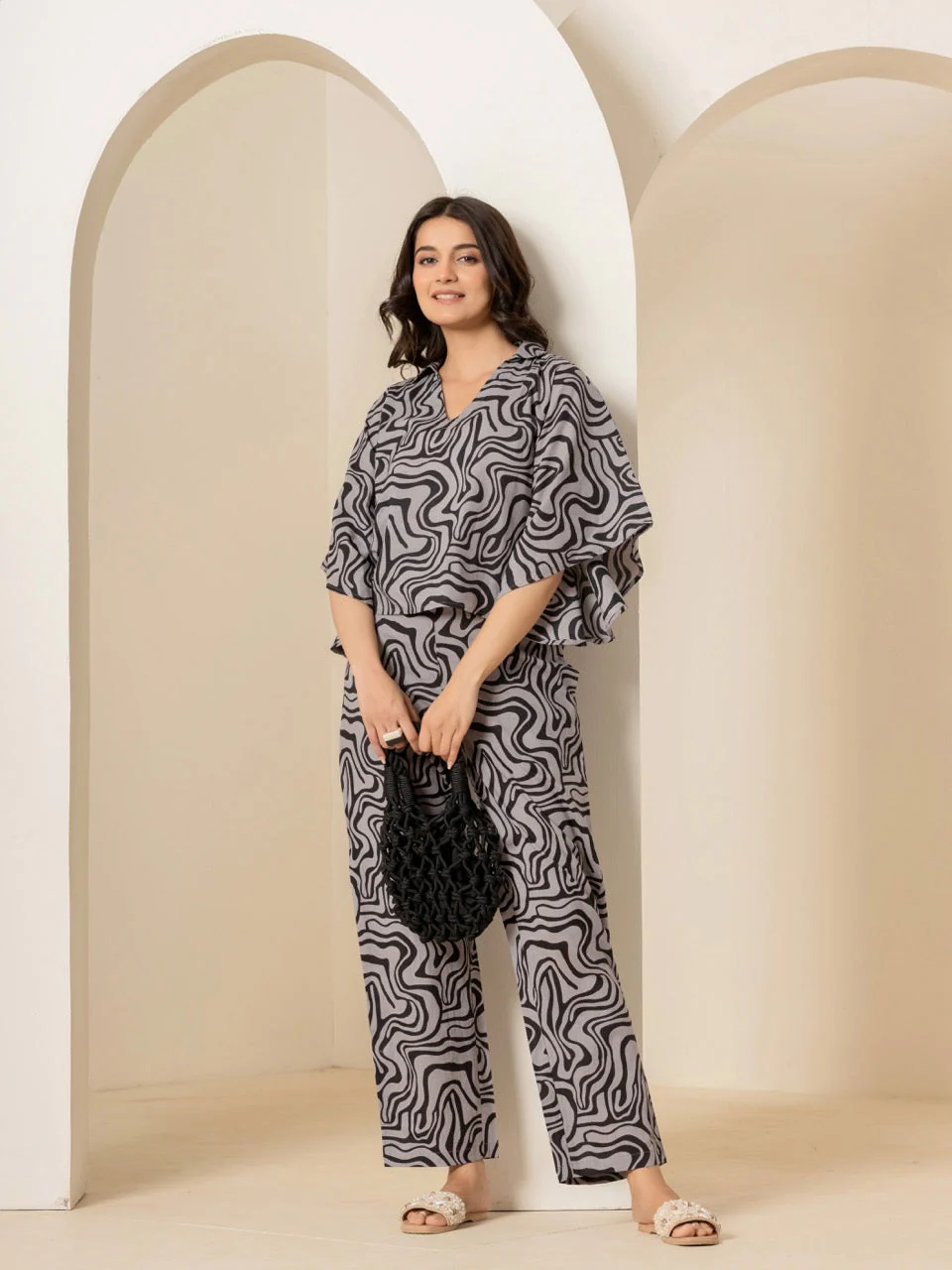 Fluid Wave Noir Black Kaftan Top - Image 10