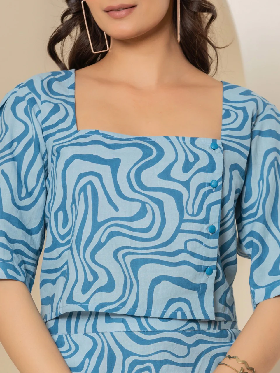 Fluid Wave Ocean Breeze Blue Midi Skirt Set - Image 7