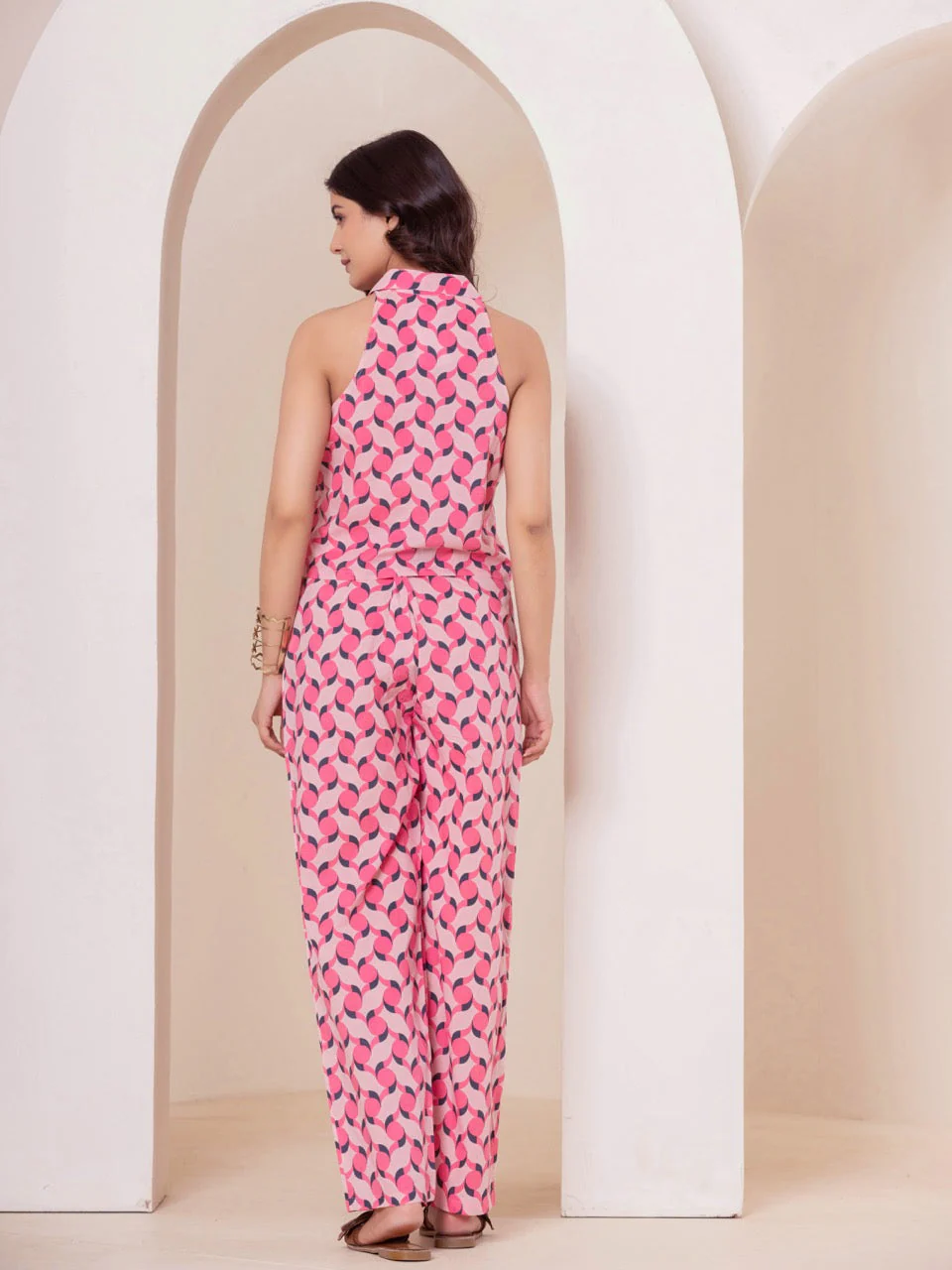 Geometrical Pink Halter Neck Top - Image 4