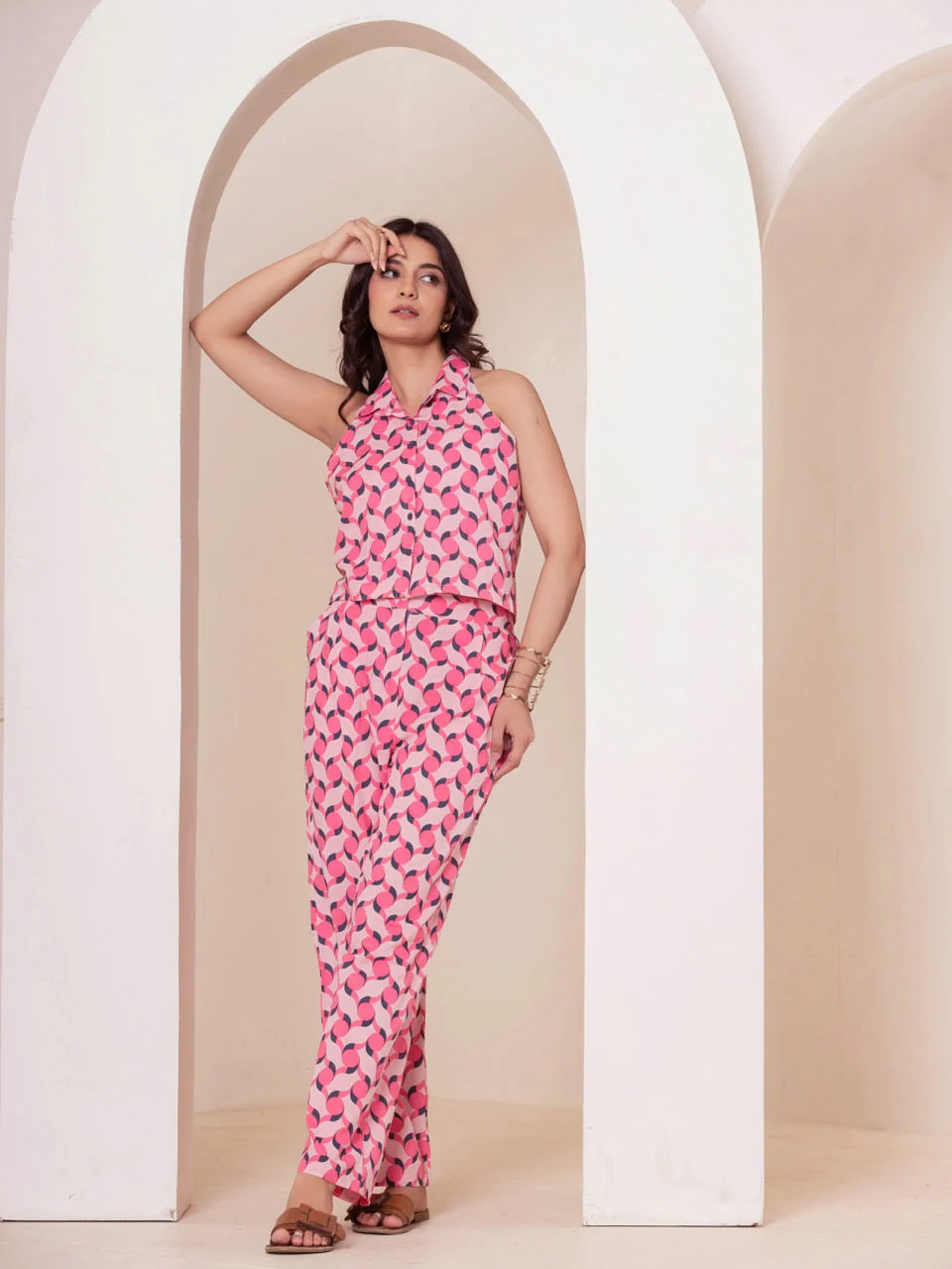Geometrical Pink Halter Neck Top - Image 6