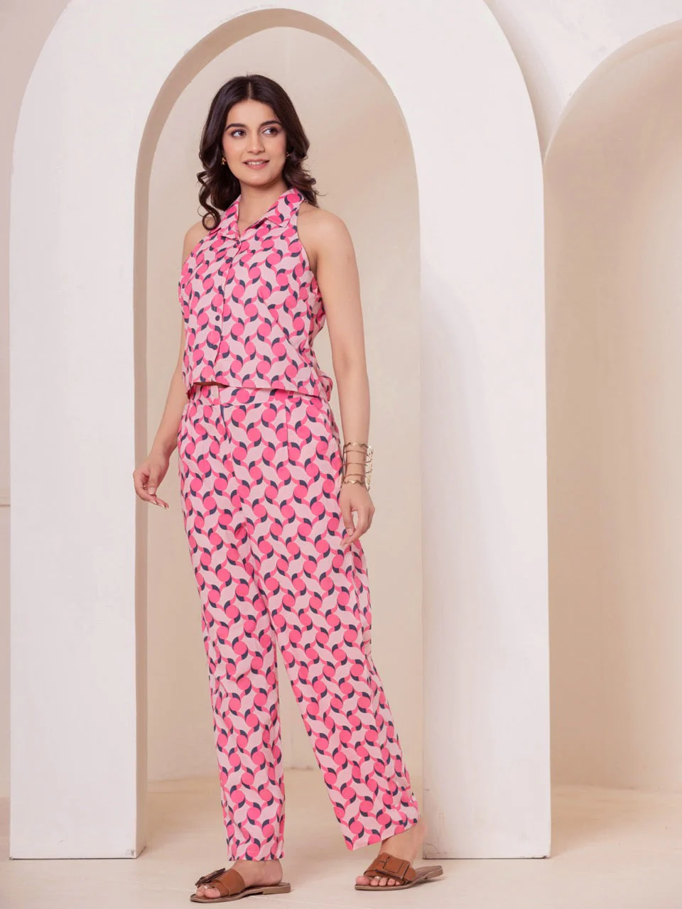 Geometrical Pink Halter Neck Top - Image 8