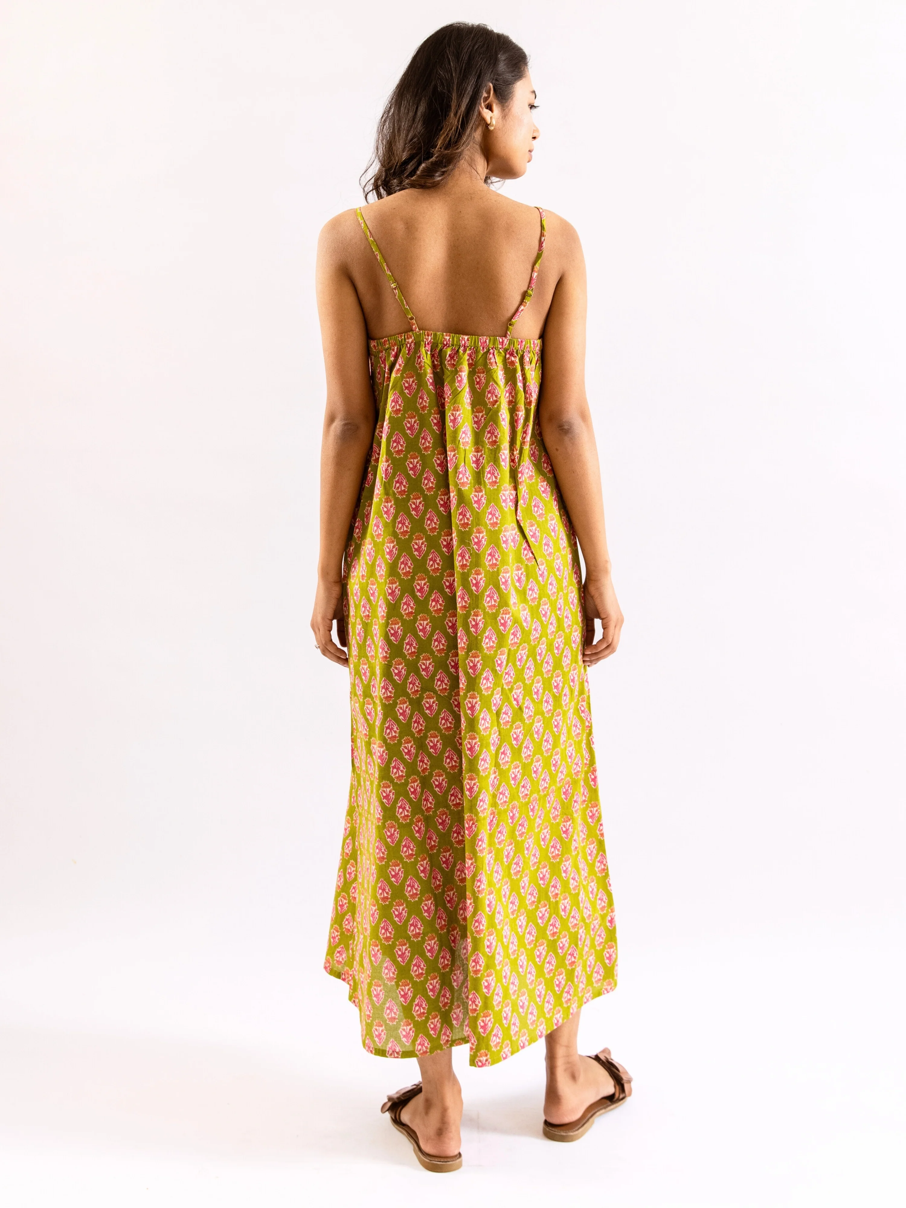 Lime Green Sassy Citrus Pure Cotton V neck Sleepwear Robe Set - Image 5