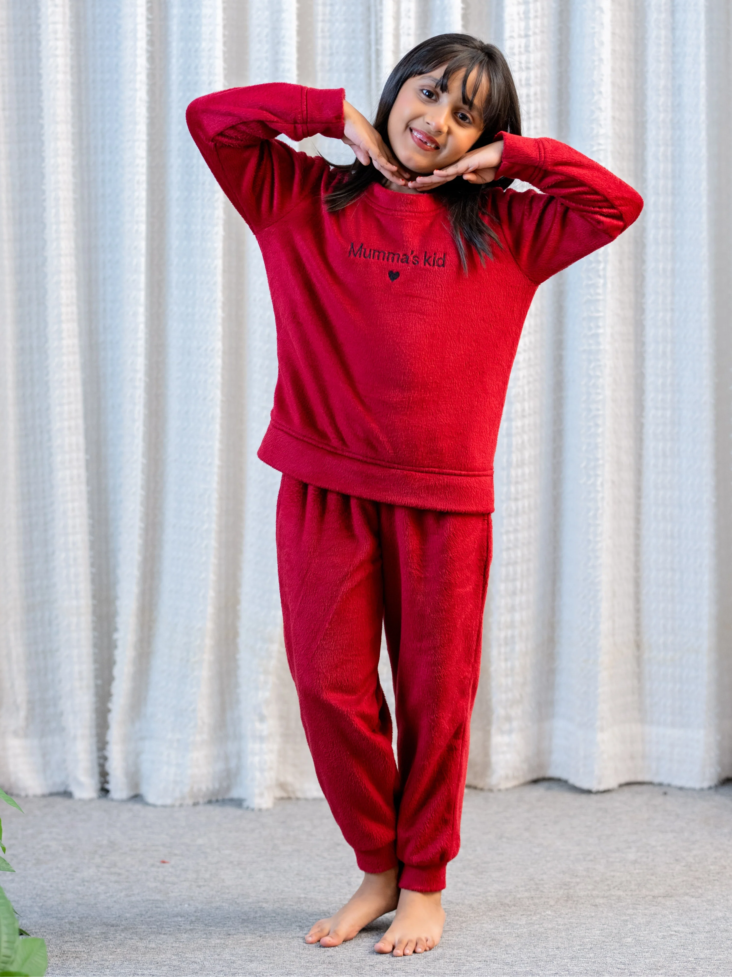 Maroon Super Soft Unisex Kids Woollen Embroidered Sweatshirt Set