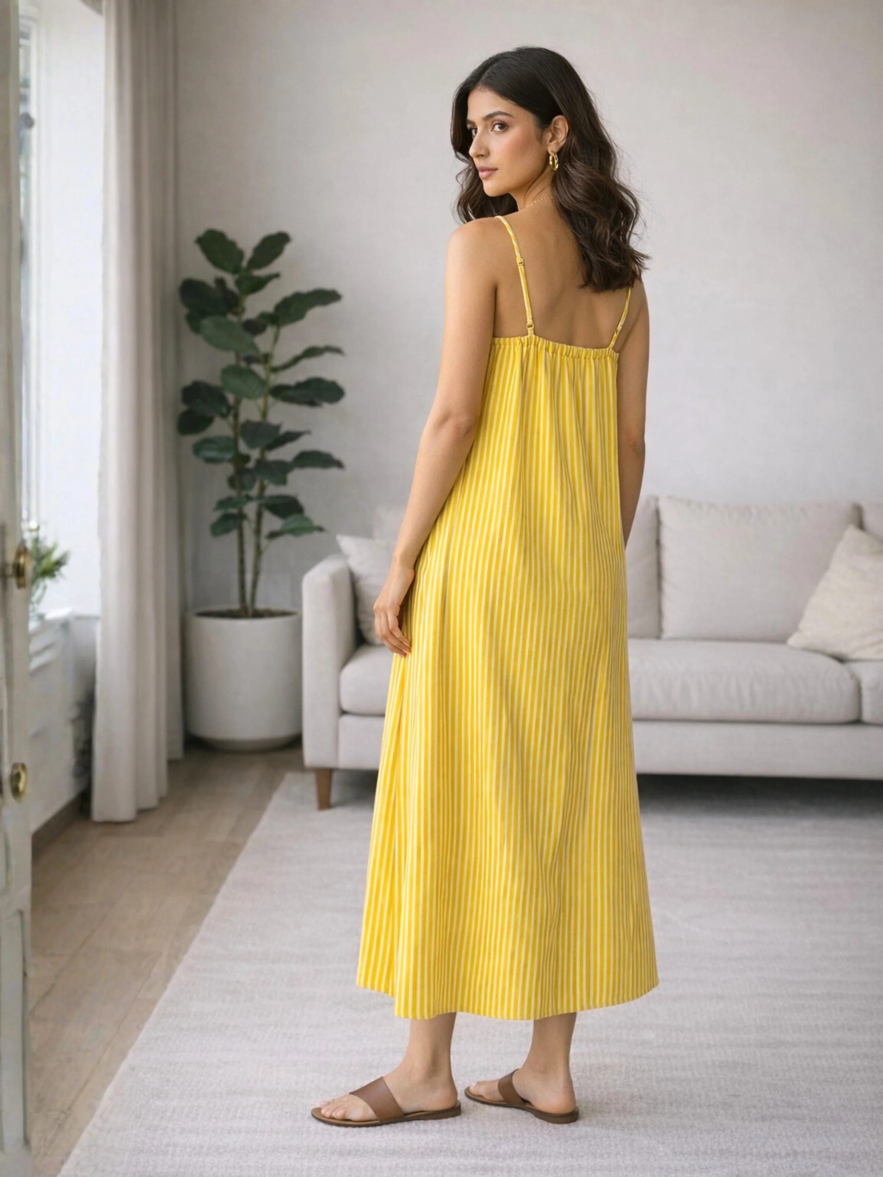Mimosa Floral Pure Cotton Women's Strap Maxi with Robe - Image 10