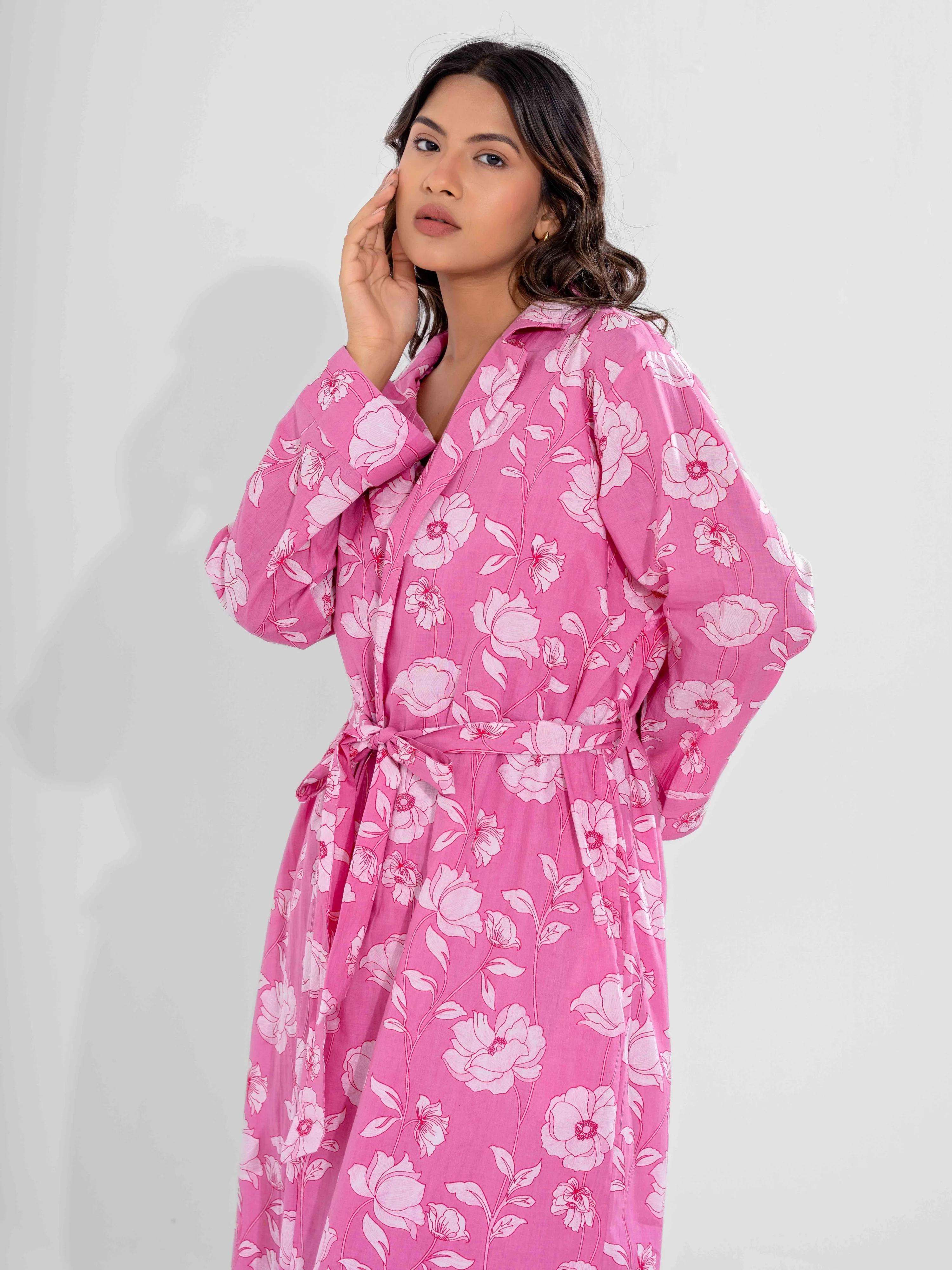 Pink Grace Pure Cotton Collar Robe - Image 9