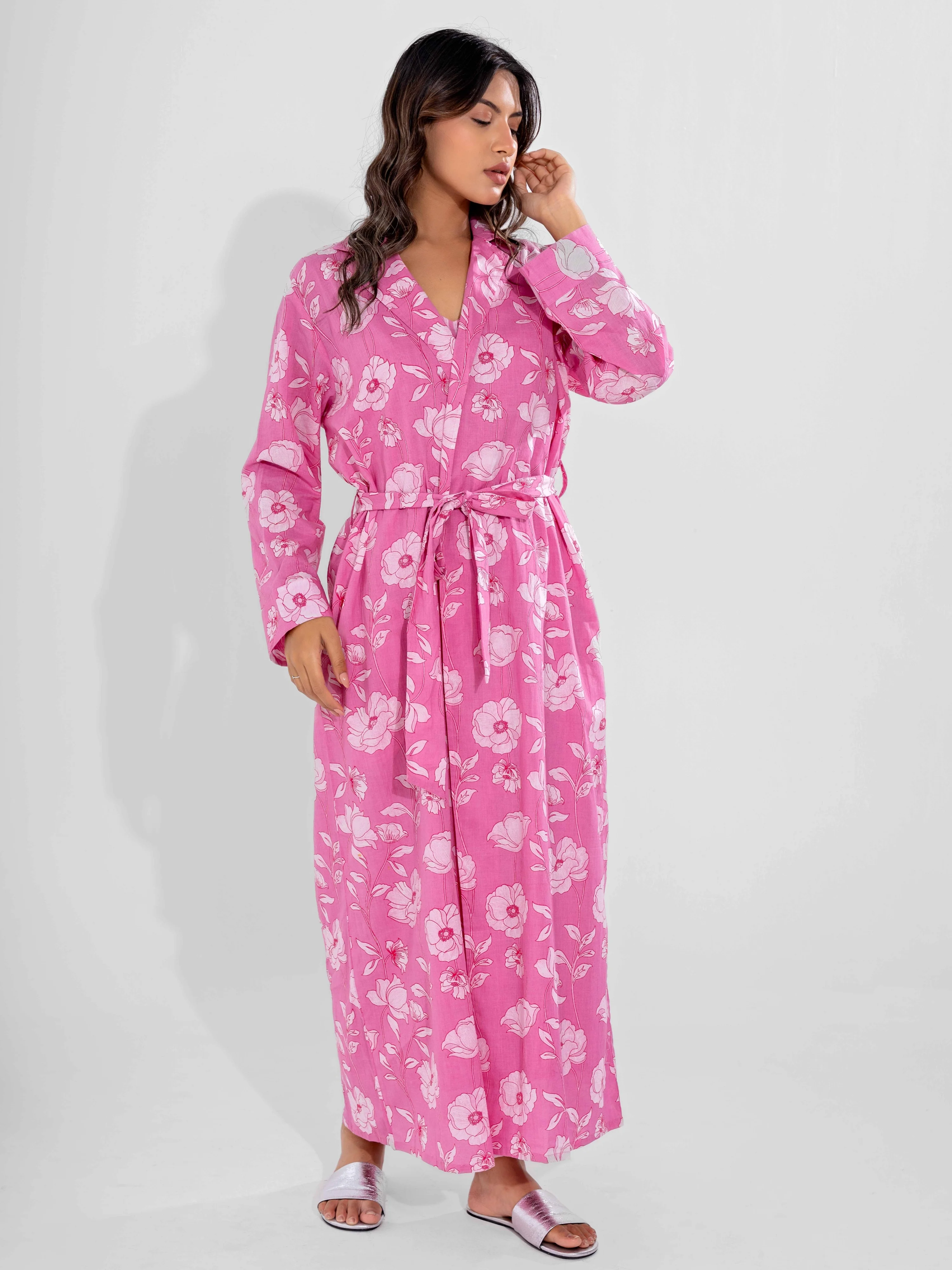 Pink Soft Pure Cotton V-Neck Midi & Shrug - Image 9