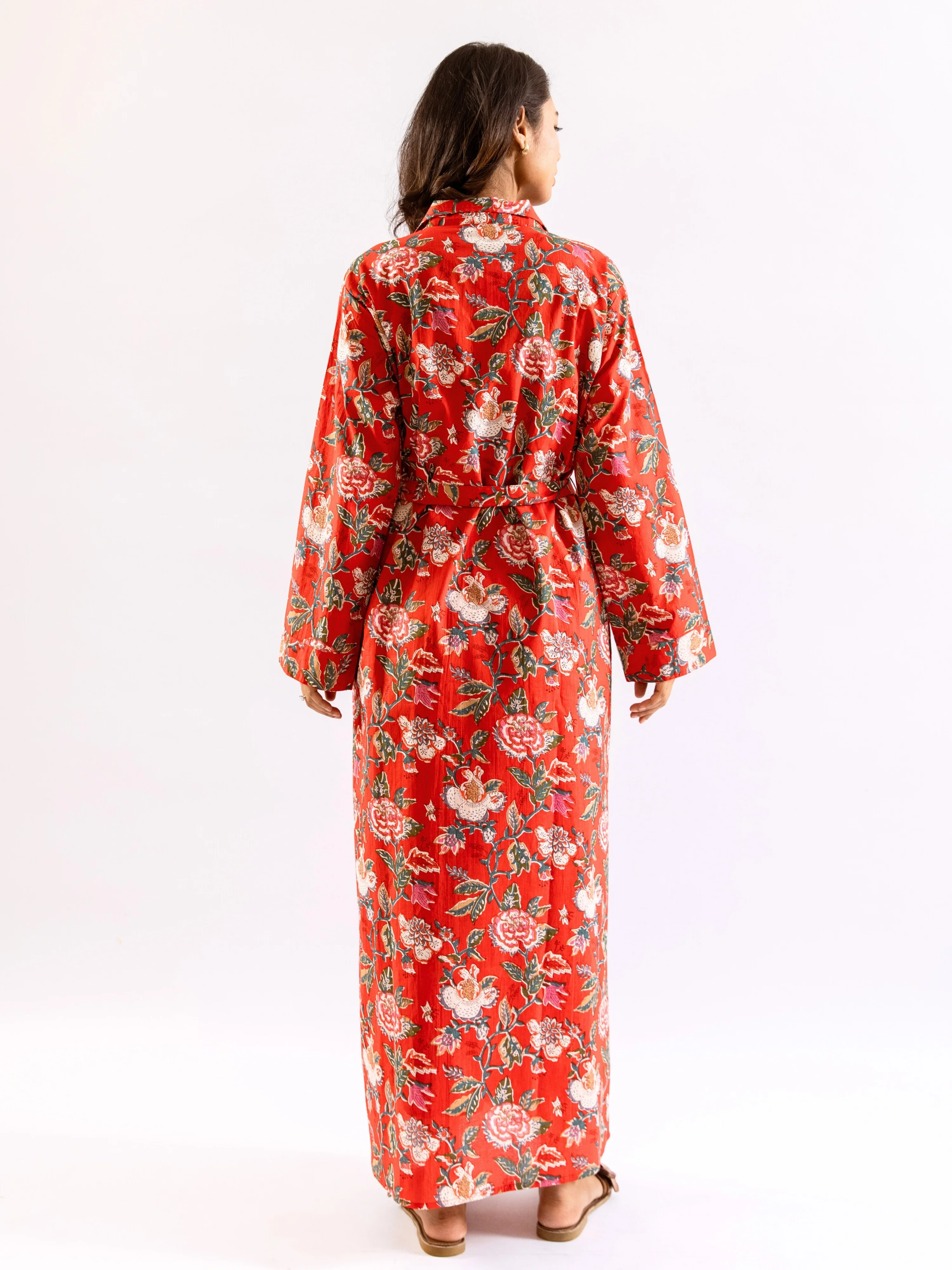 Red BloomEase Pure Cotton Collar Neck Robe - Image 3