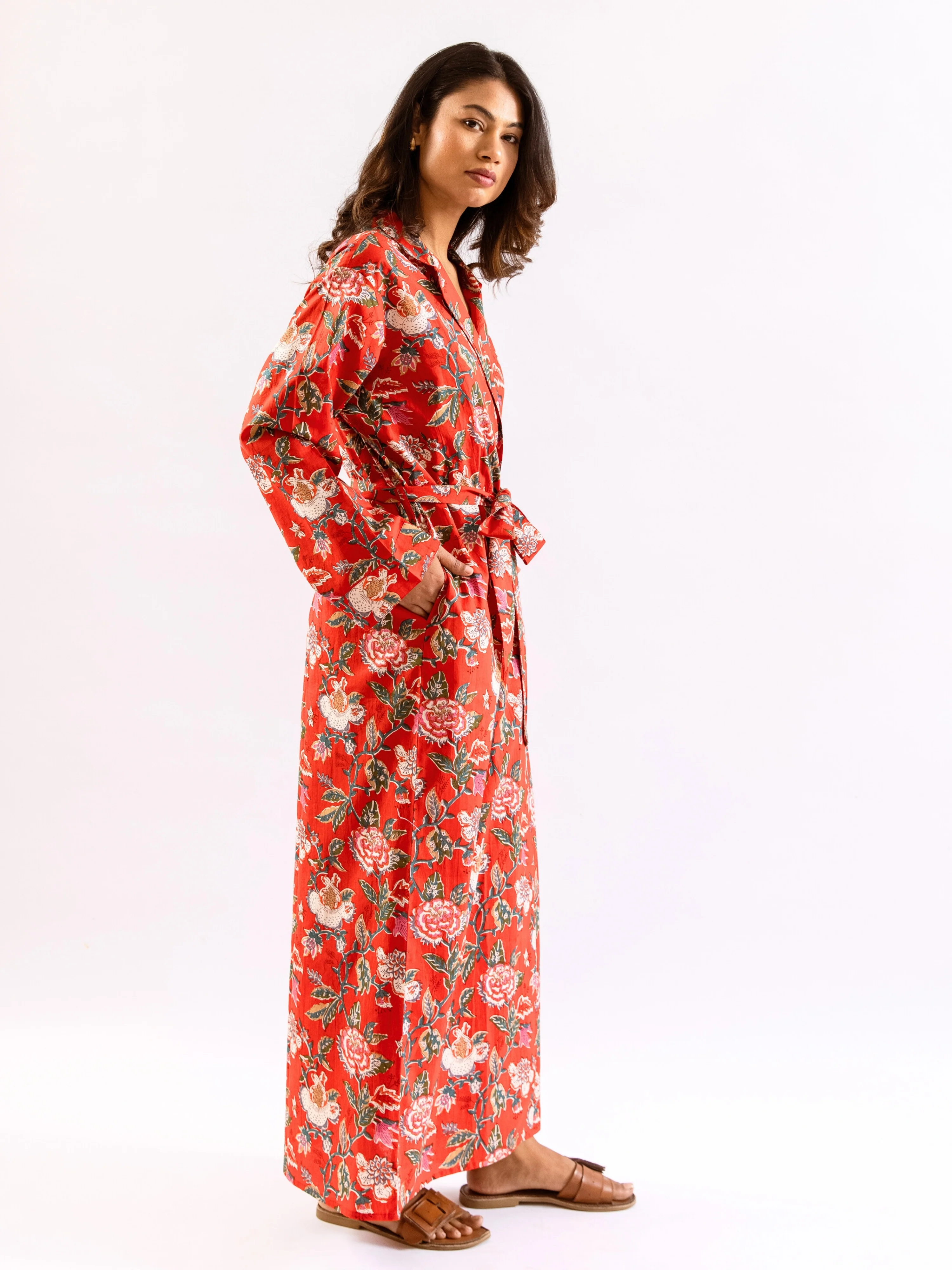 Red BloomEase Pure Cotton Collar Neck Robe - Image 5