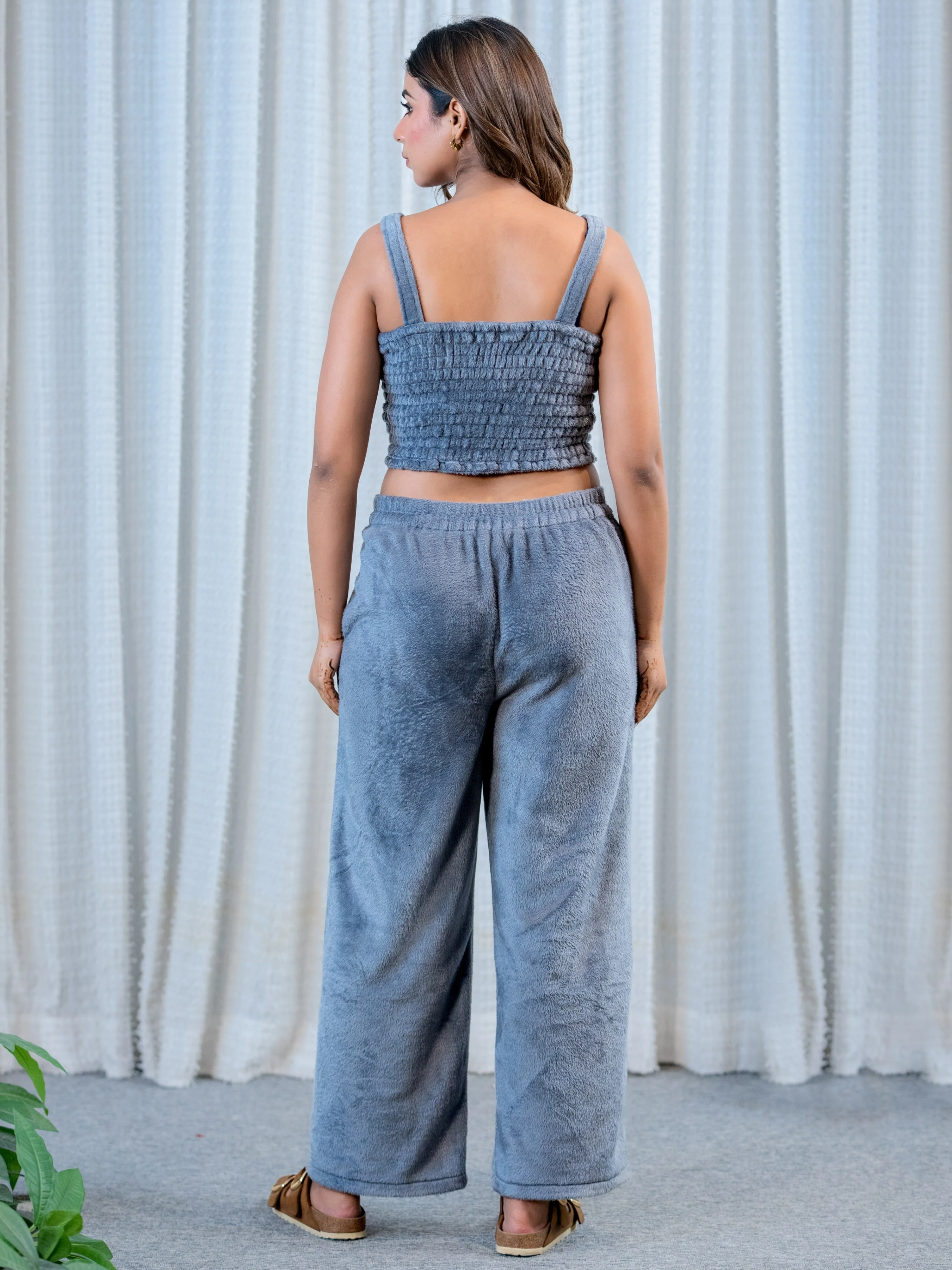 Sleeveless Super Soft Dark Grey Woollen Bralette Set - Image 6