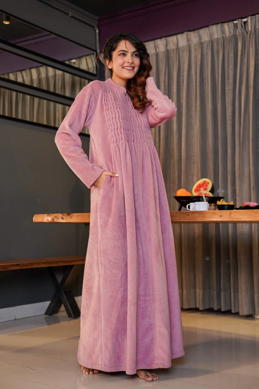 Super Soft Candy Pink pleated Woollen Maxi