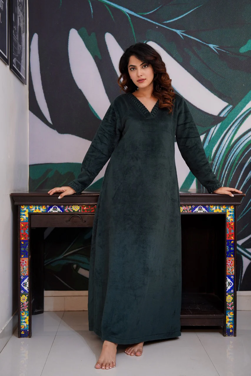 Super Soft Emerald V Neck Woollen Maxi
