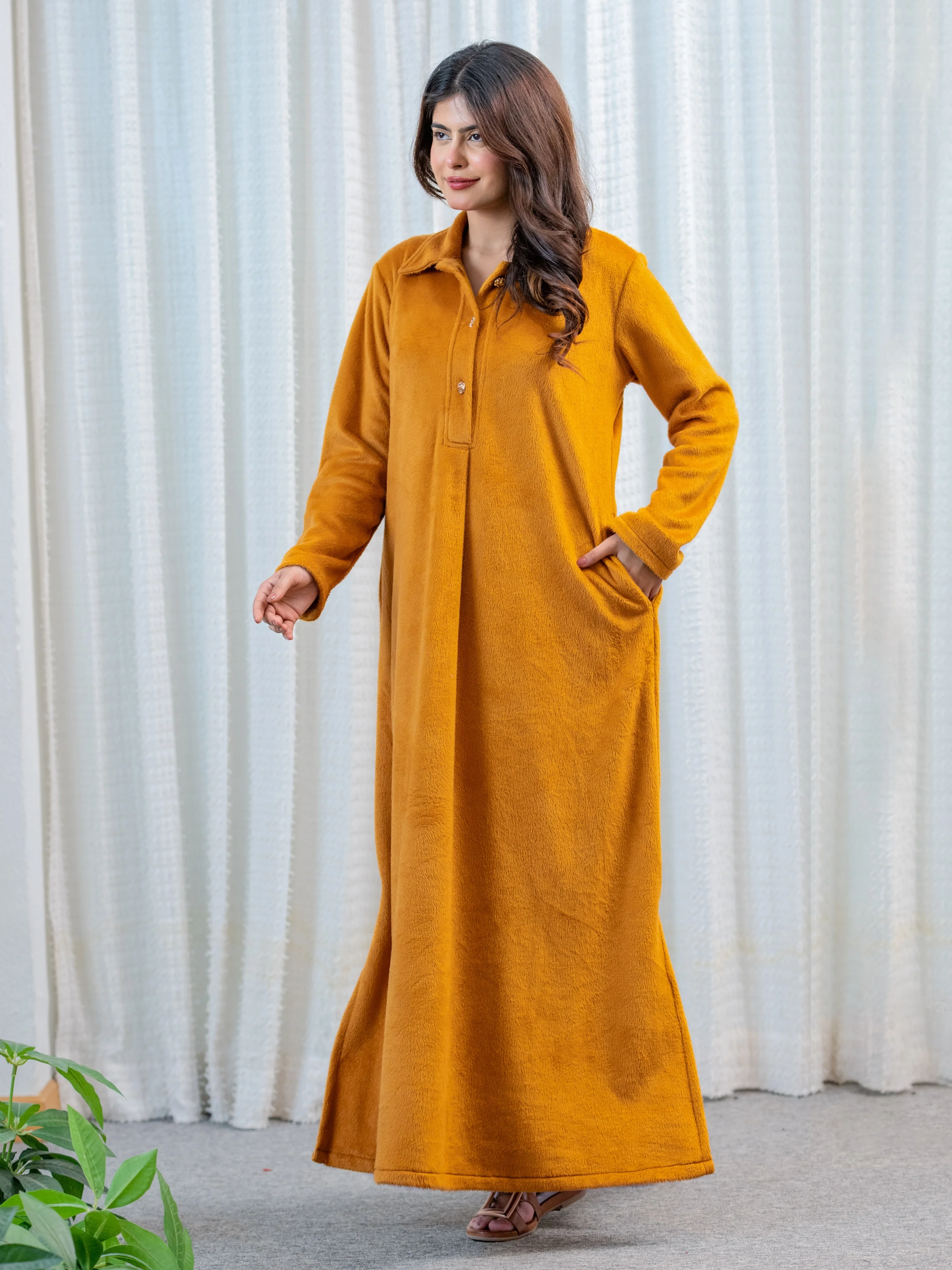 Super Soft Mustard Collared Woollen Maxi - Image 5