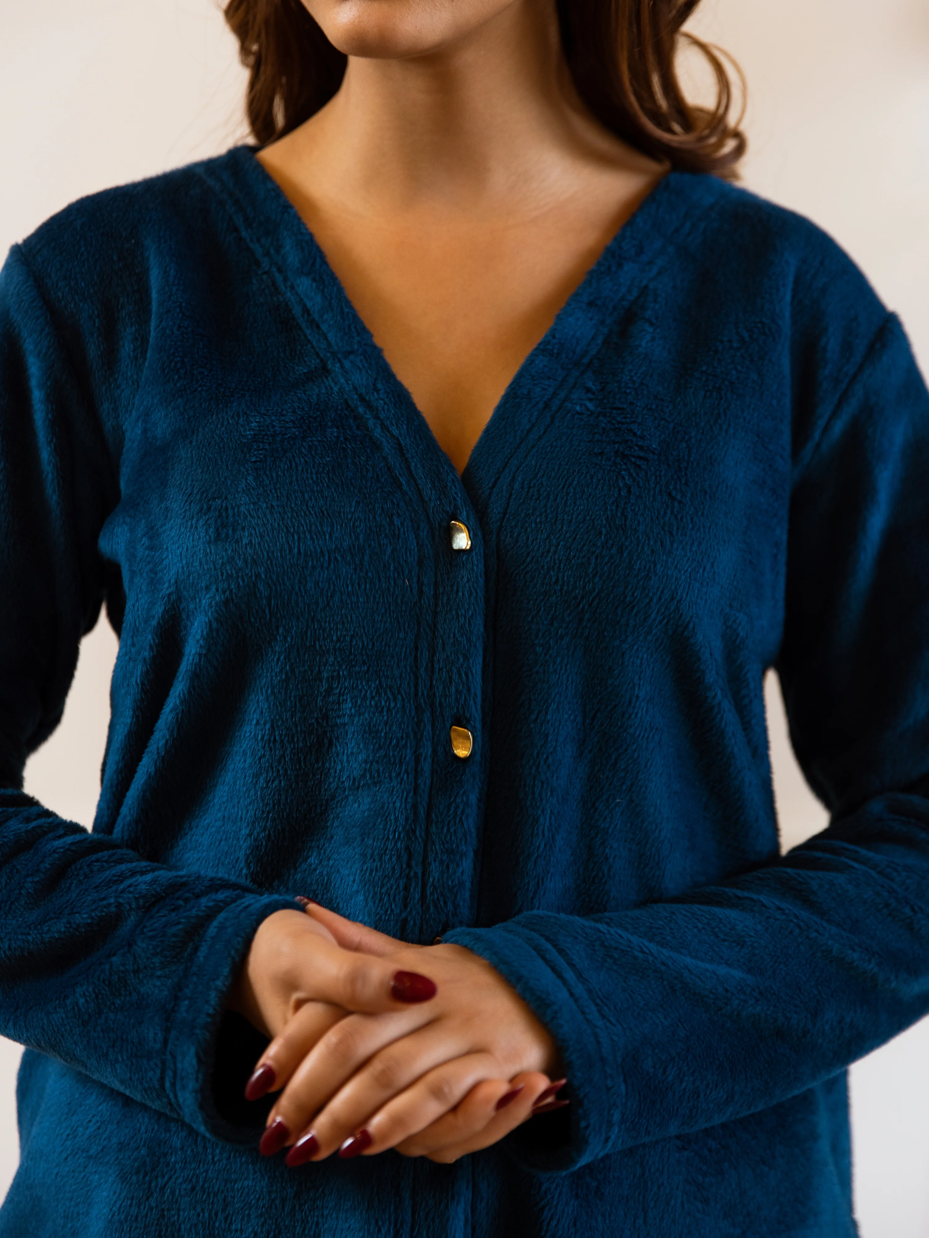 Teal Blue Super Soft Woollen Cardigan Set - Image 2