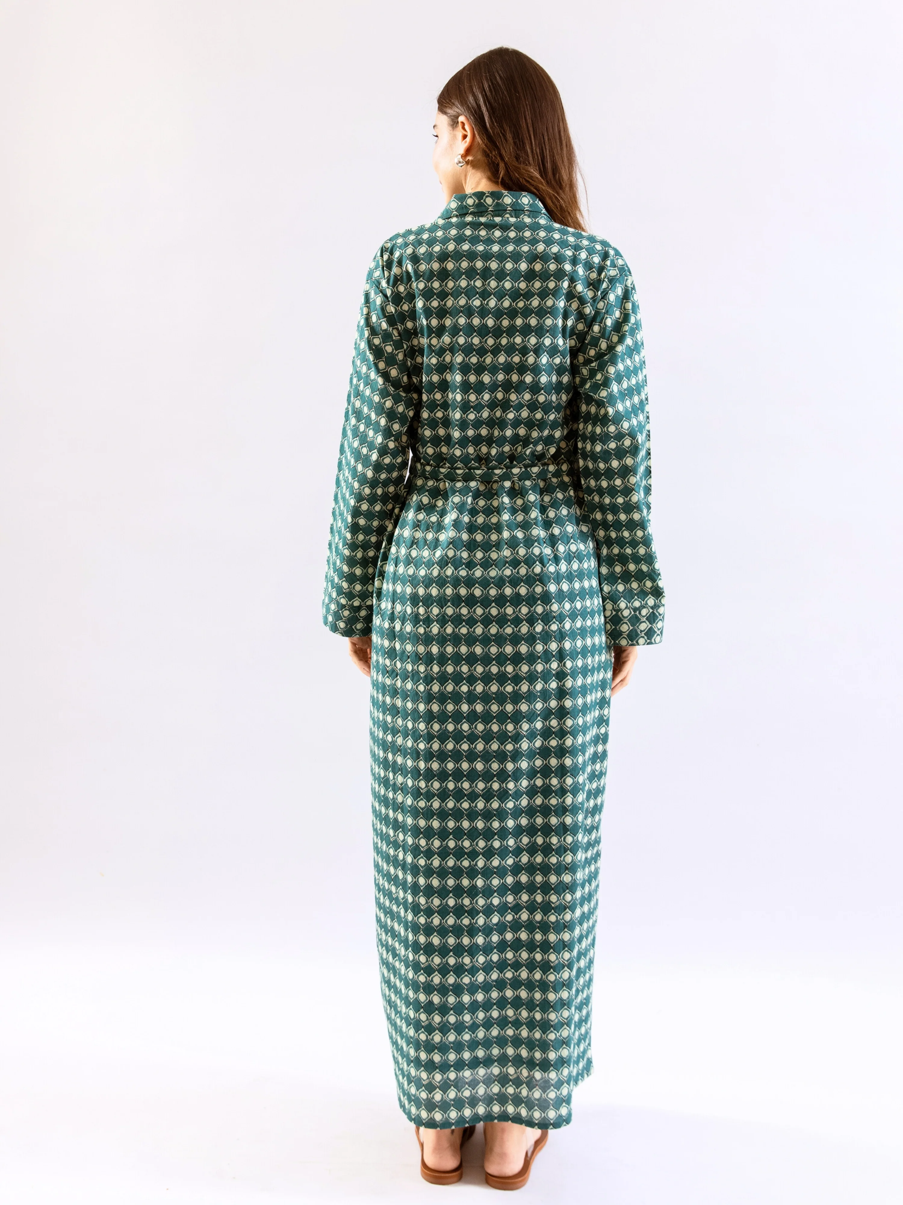 Teal ComfiMosaic Pure Cotton Collar Neck Robe - Image 3