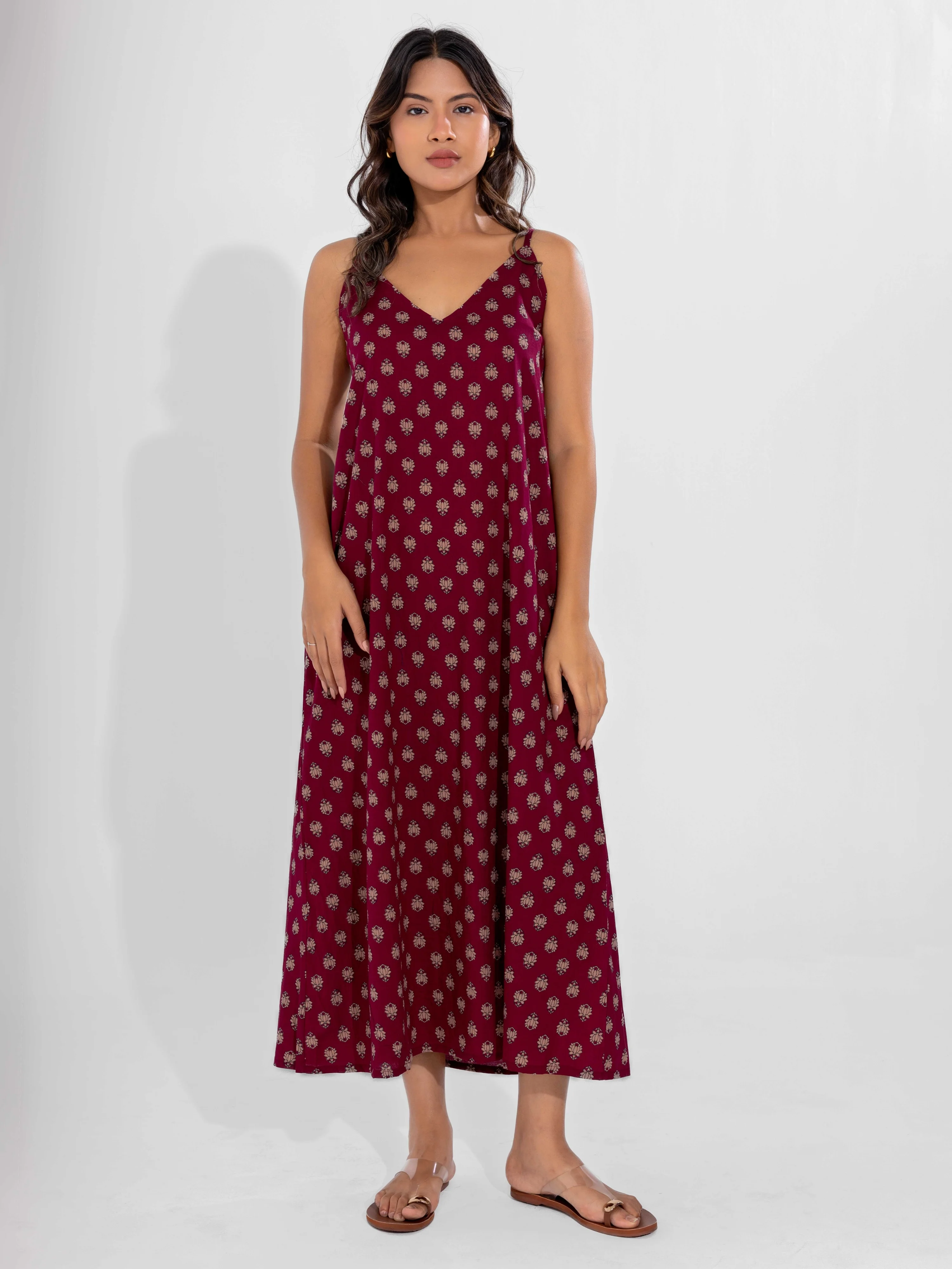 Wine Classic Pure Cotton V-Neck Night Maxi - Image 4