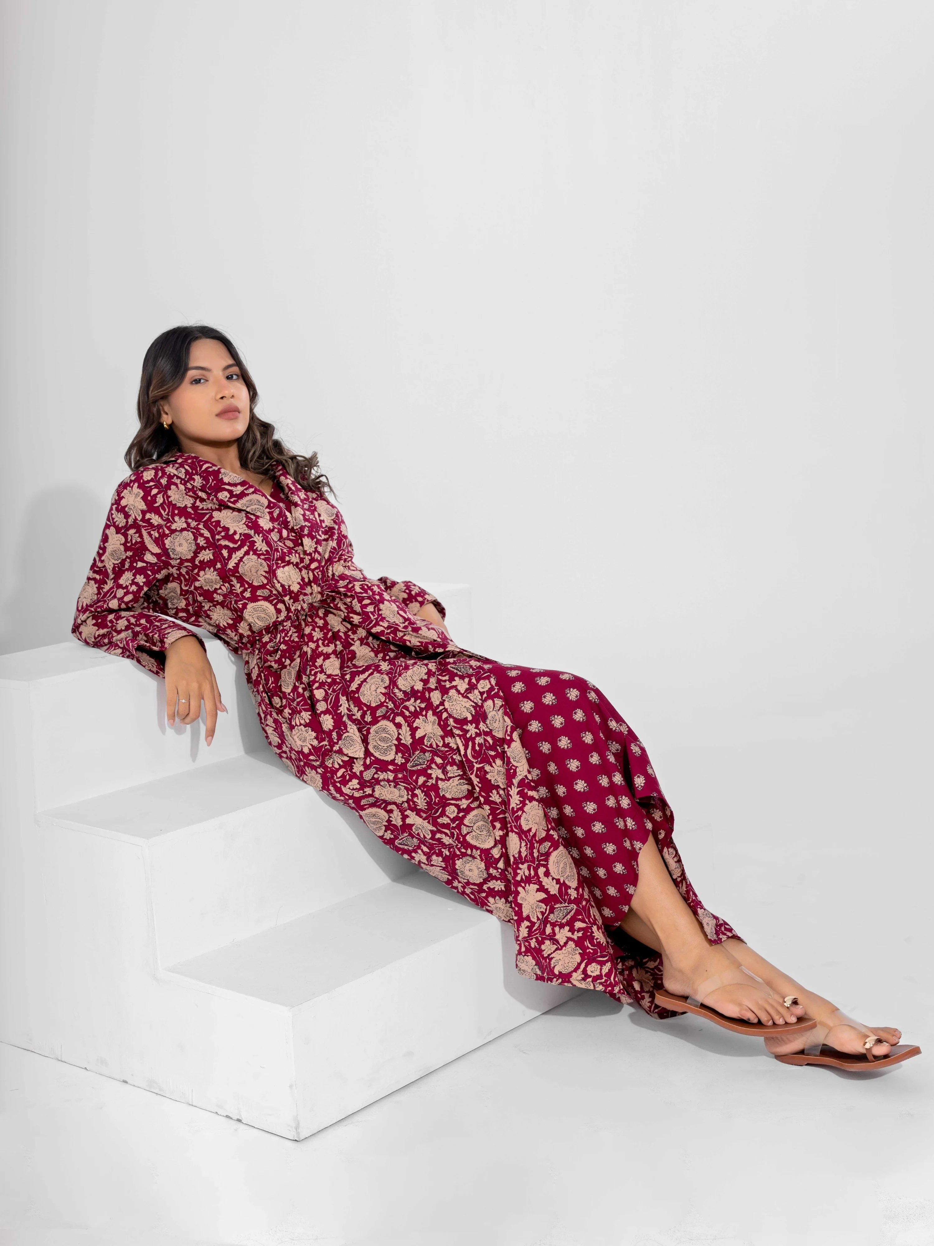 Wine Mocha Pure Cotton V-Neck Midi with Shrug - Image 15