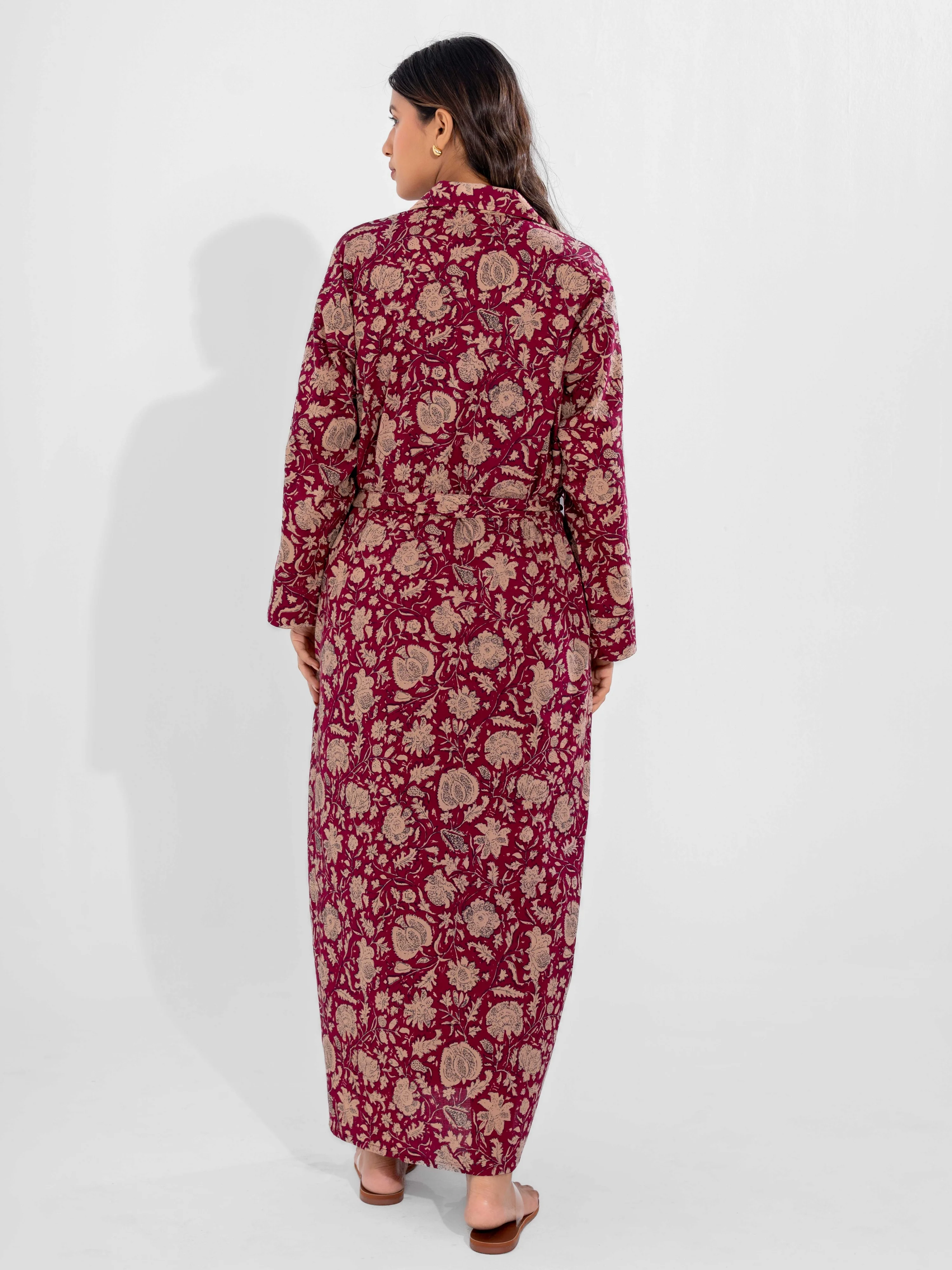 Wine Mocha Pure Cotton V-Neck Midi with Shrug - Image 9